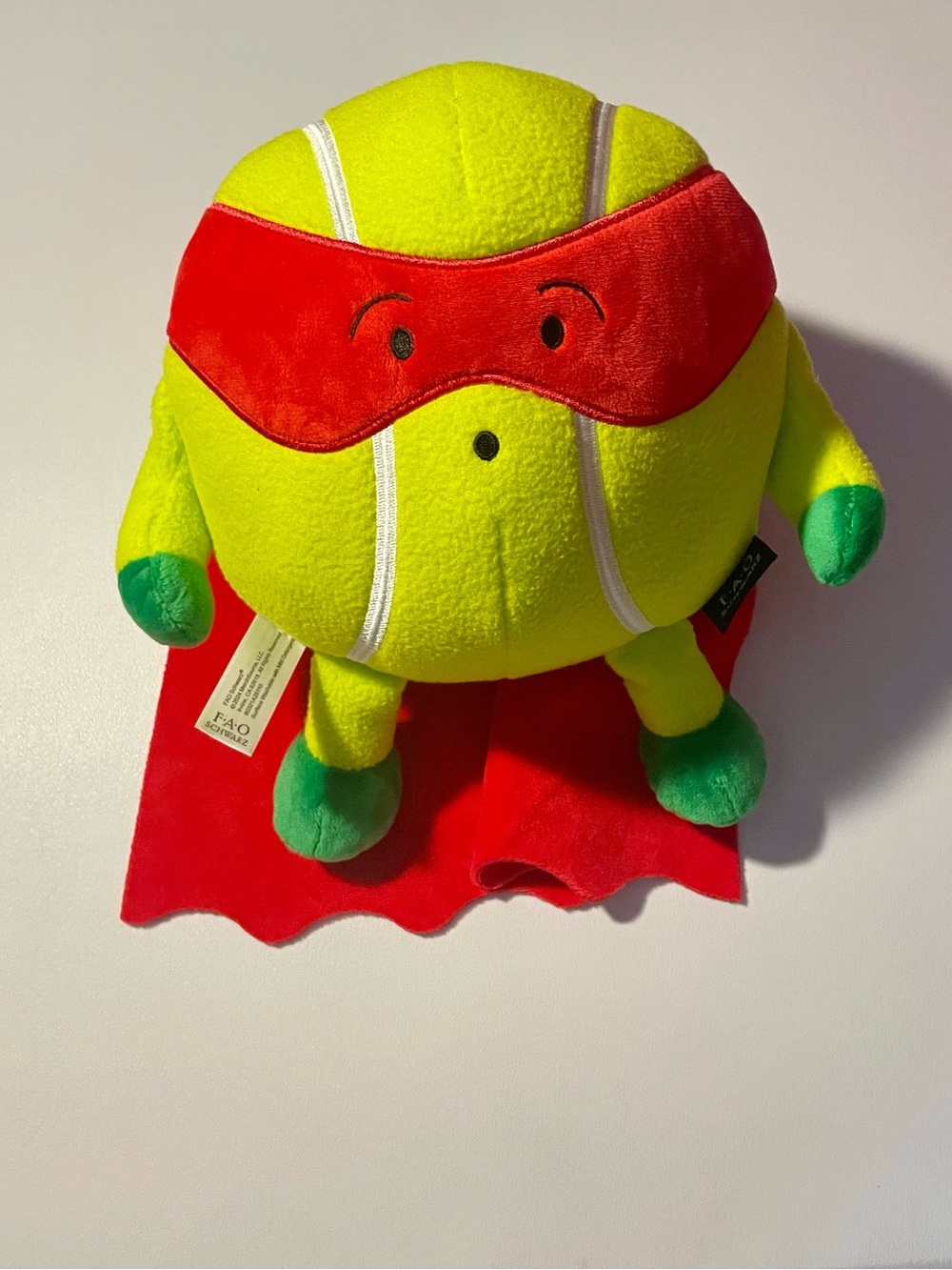 FAO Schwarz Heroes of the Game Superhero Tennis Ball Plush Red Mask Cape NWT